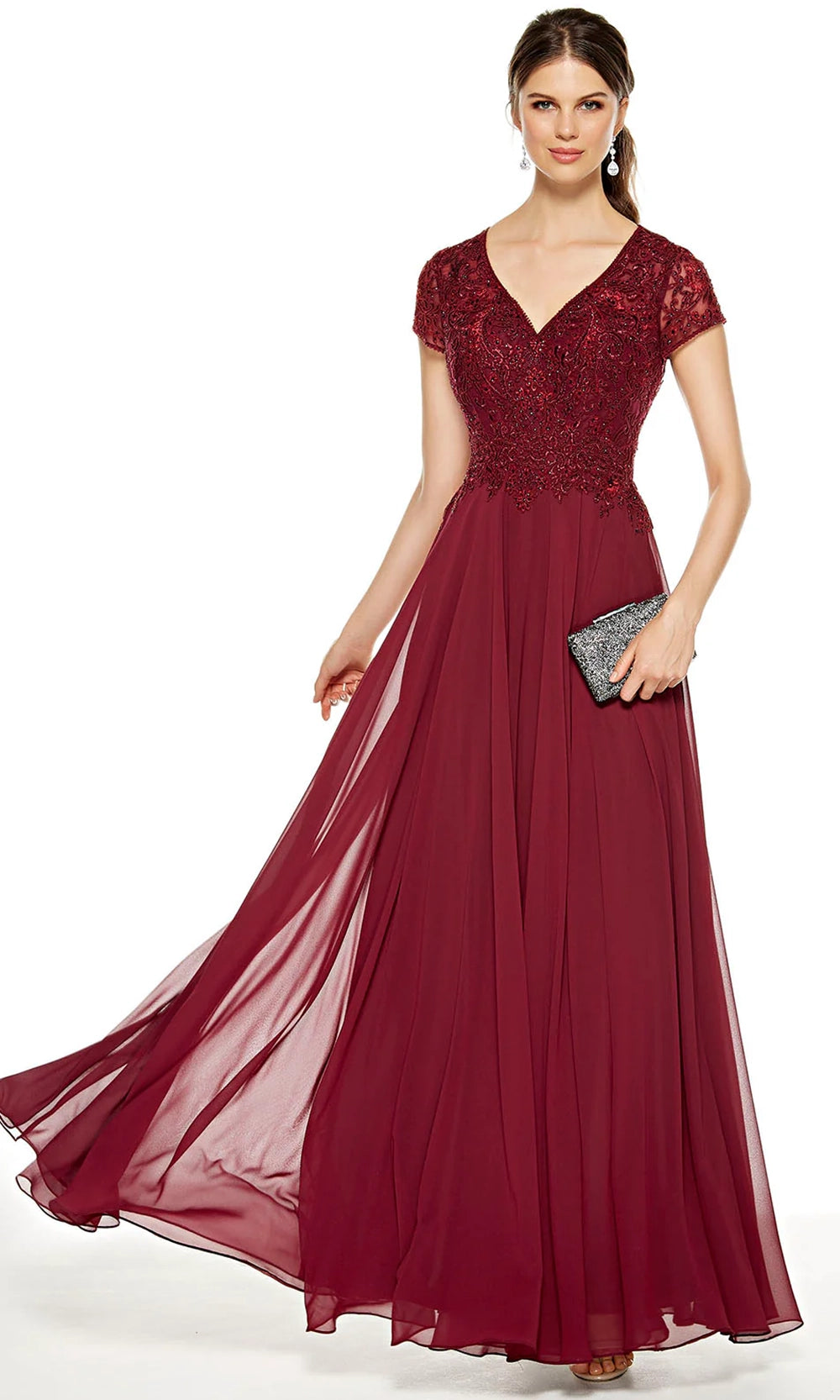 Alyce Paris 27389 - Lace Appliqued V-Neck Chiffon Gown - designer mother of the bride dress at Silhouette Dresses