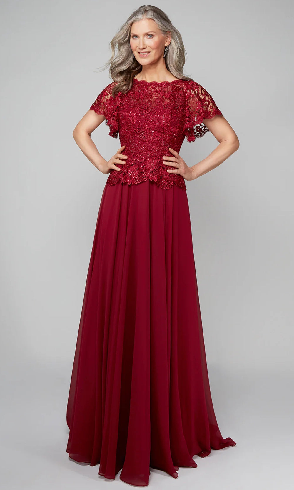 Alyce Paris 27469 - Lace Bodice Flutter Sleeve Formal Gown - back view