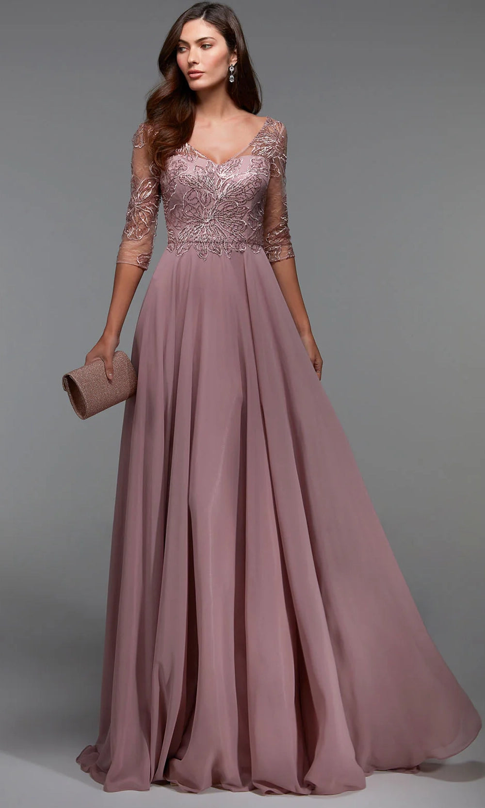 Alyce Paris 27475 - V-Neck Sequin Lace Gown with Sheer Sleeves - view 4
