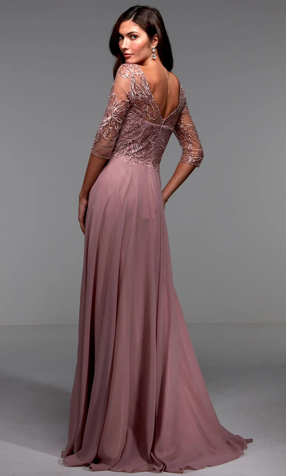 Alyce Paris 27475 - V-Neck Sequin Lace Gown with Sheer Sleeves - view 5