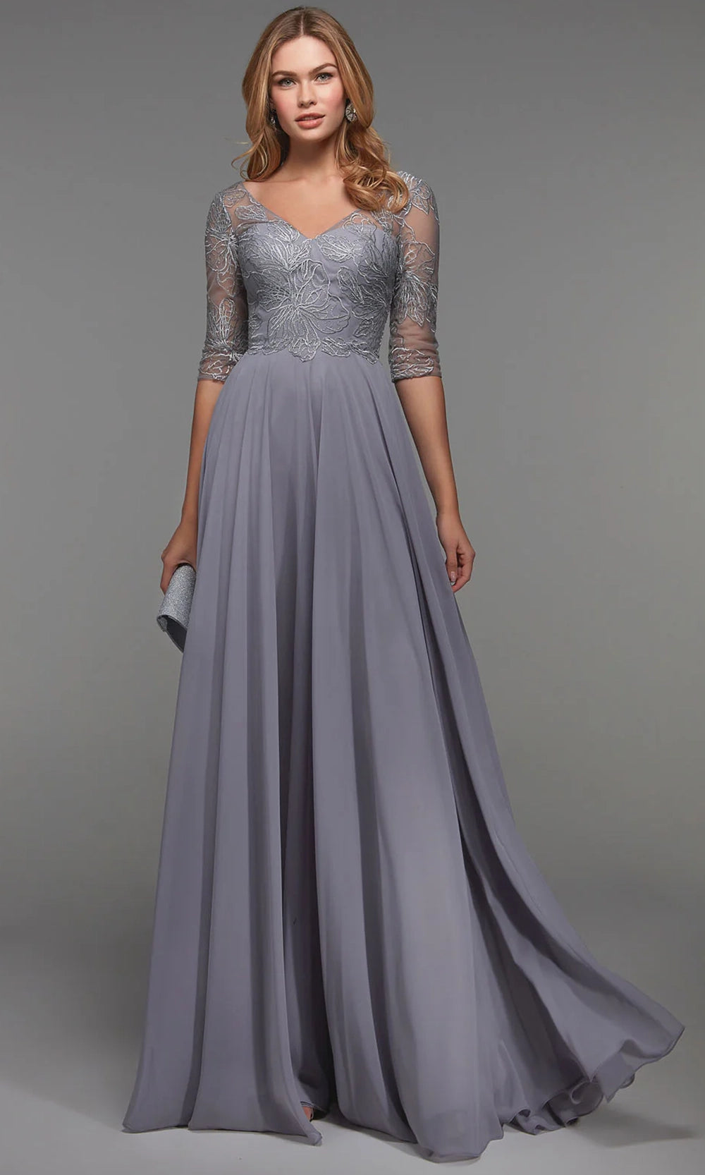 Alyce Paris 27475 - V-Neck Sequin Lace Gown with Sheer Sleeves - designer mother of the bride dress at Silhouette Dresses