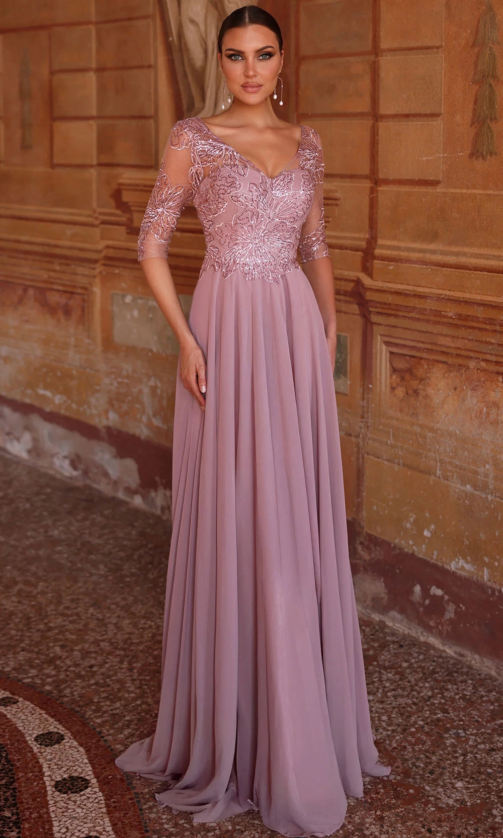 Alyce Paris 27475 - V-Neck Sequin Lace Gown with Sheer Sleeves - view 6