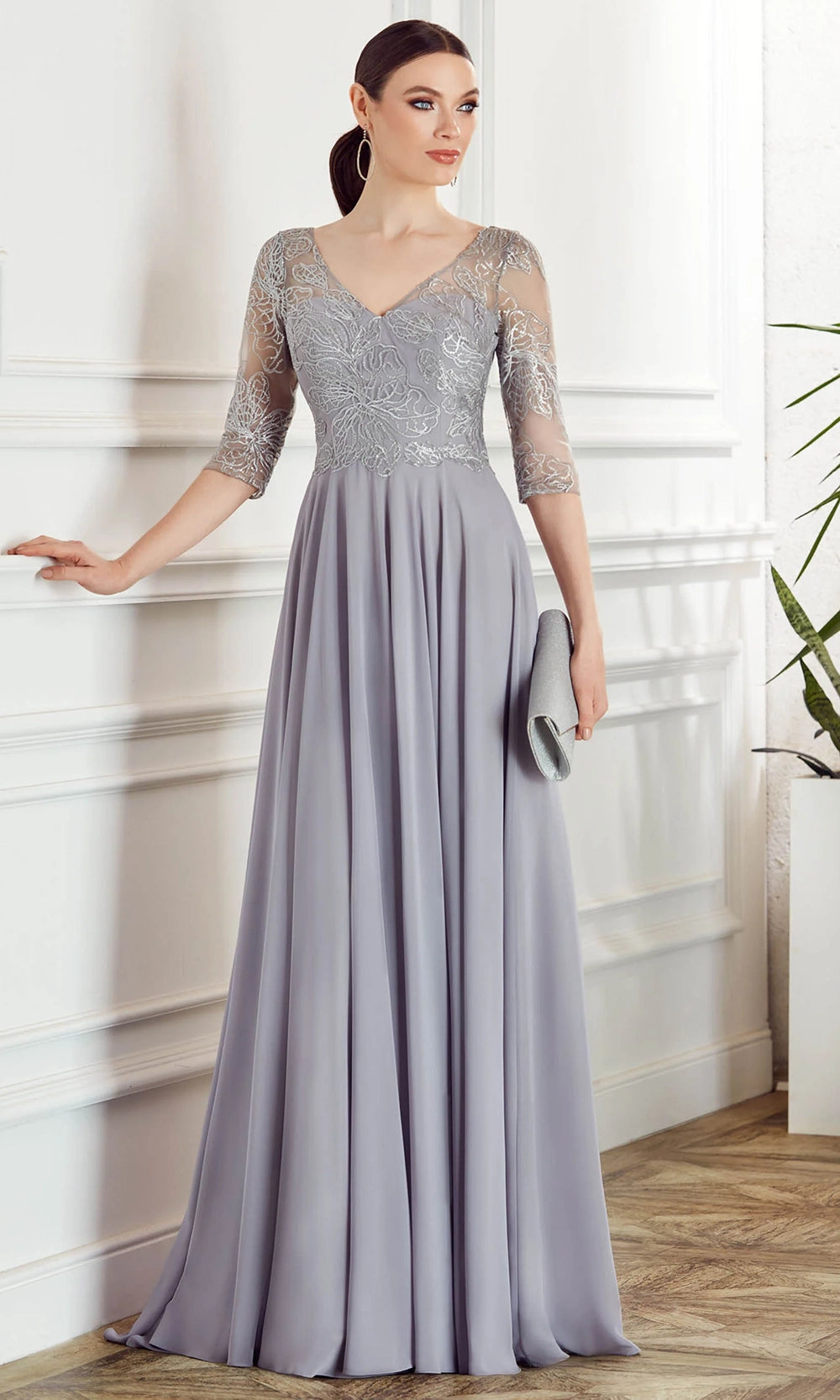 Alyce Paris 27475 - V-Neck Sequin Lace Gown with Sheer Sleeves - back view