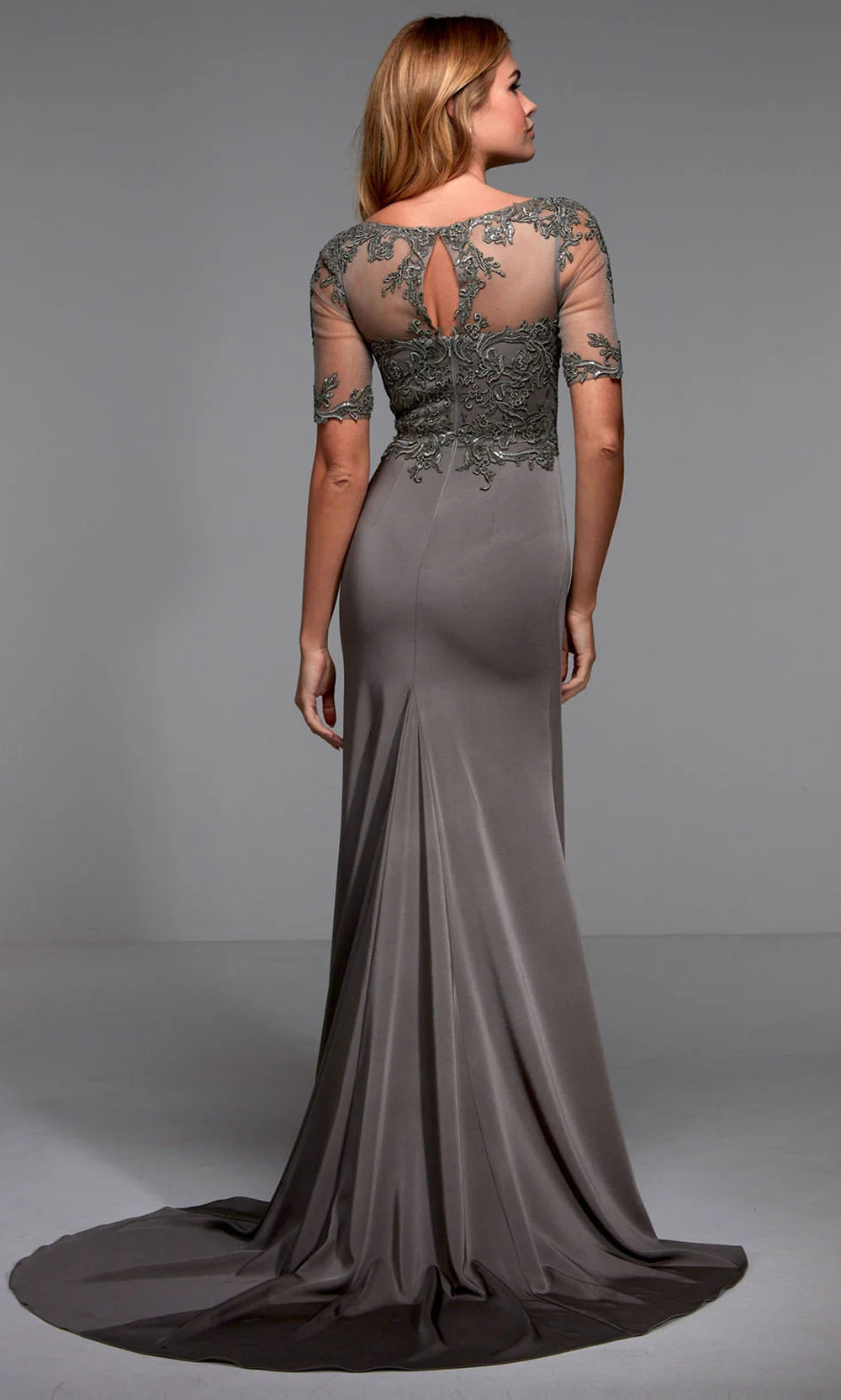 Alyce Paris 27477 - Illusion Bateau Embroidered Sheath Gown - back view