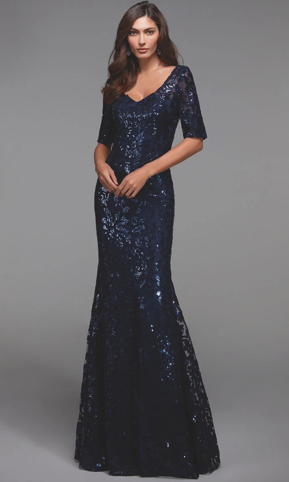 Alyce Paris 27497 - Short Sleeve Patterned Sequin Formal Gown - detail view