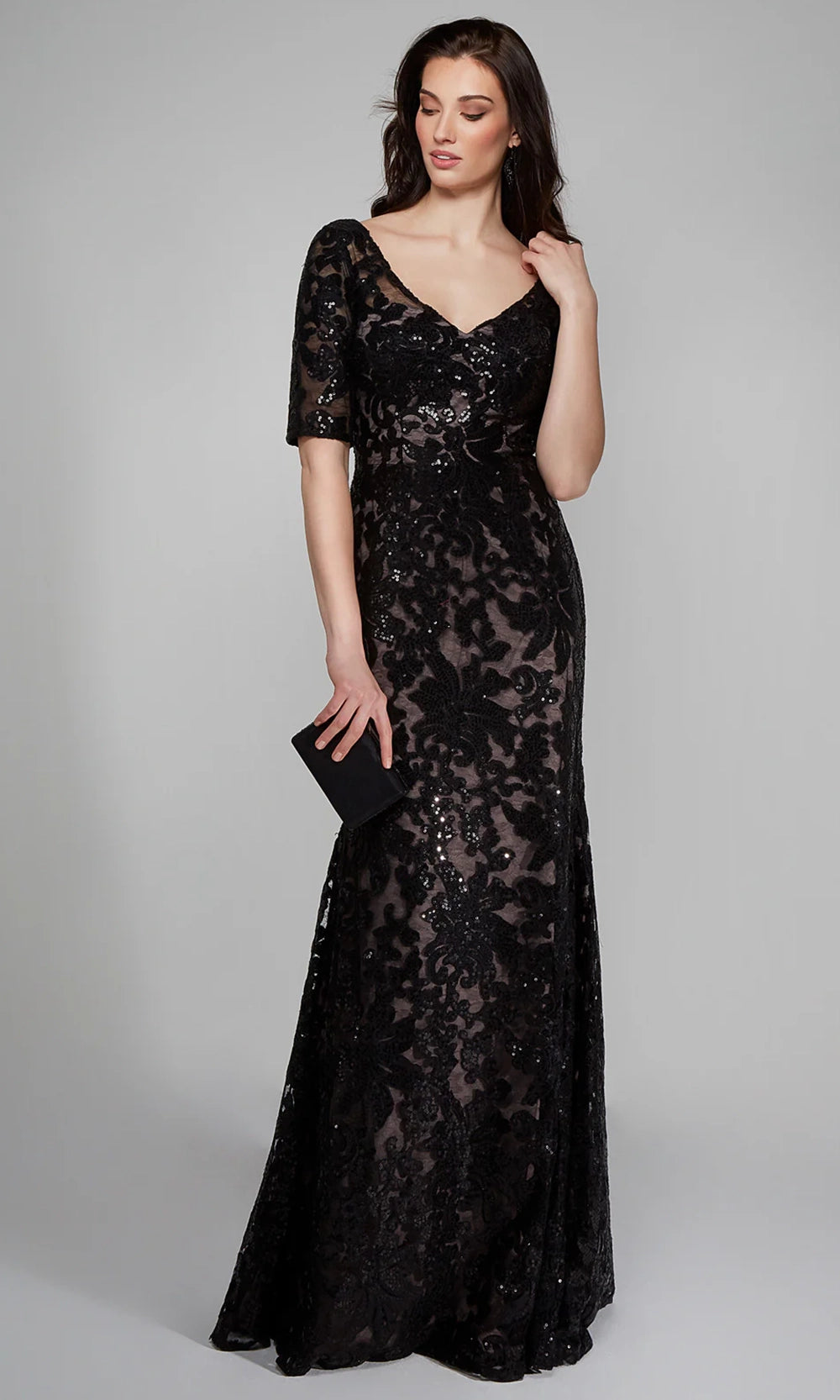 Alyce Paris 27497 - Short Sleeve Patterned Sequin Formal Gown - view 6