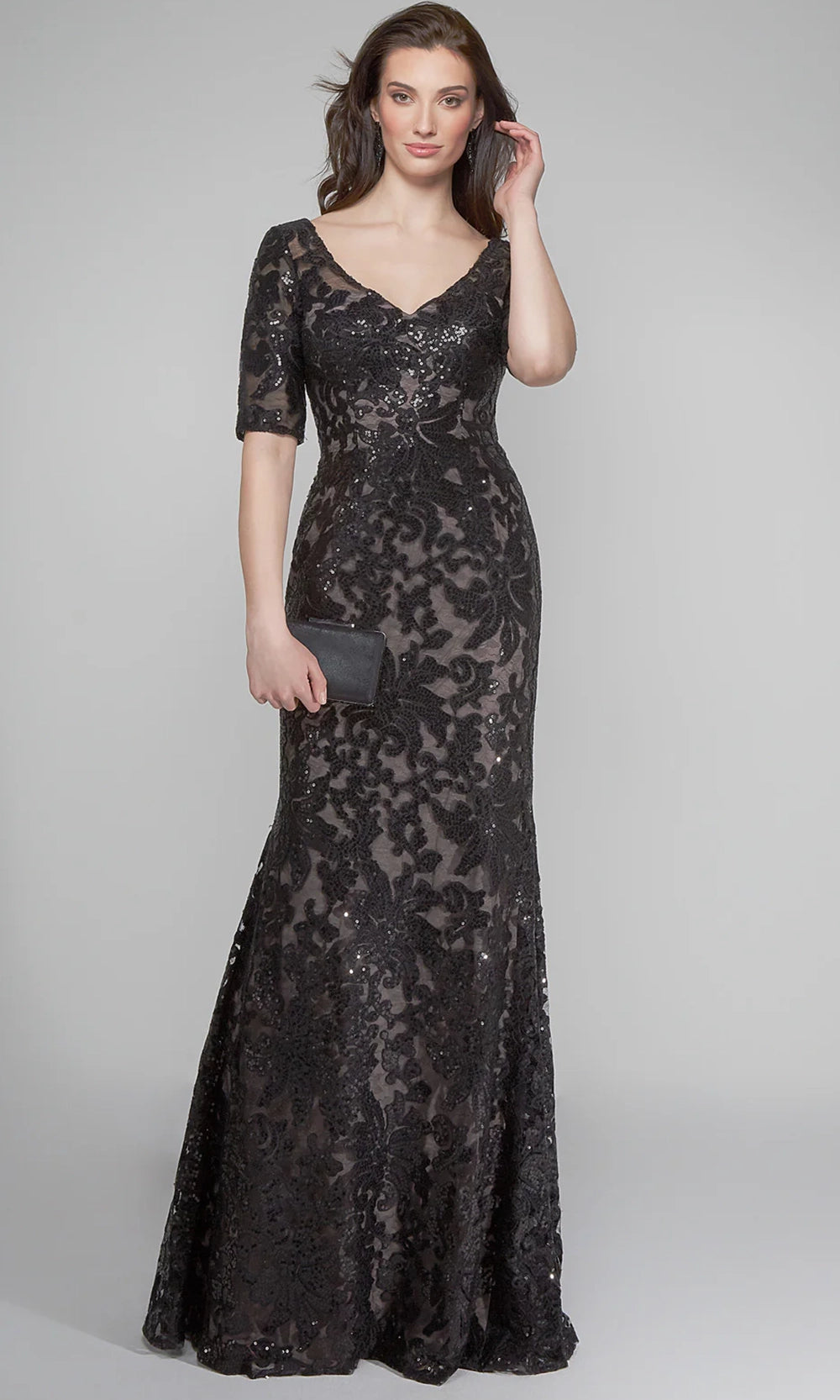 Alyce Paris 27497 - Short Sleeve Patterned Sequin Formal Gown - view 8