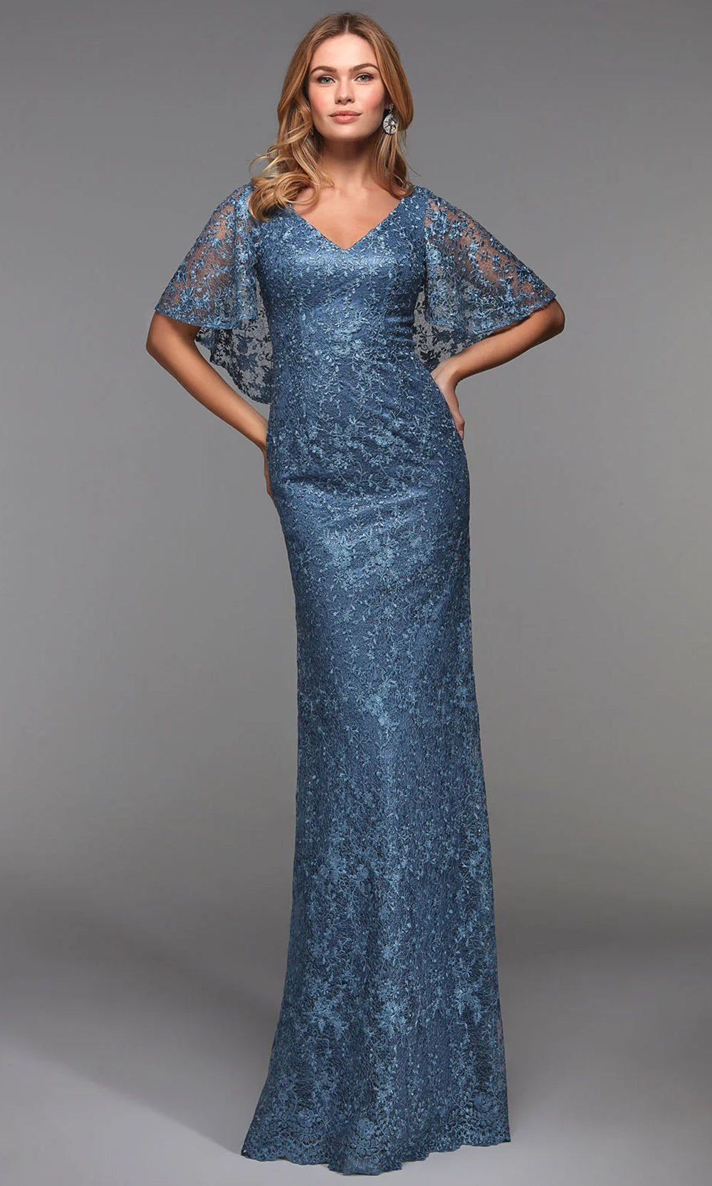 Alyce Paris 27506 - Allover Lace Cape Sleeve Dress - designer mother of the bride dress at Silhouette Dresses