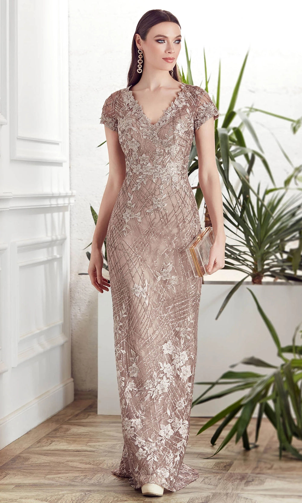 Alyce Paris 27525 - Floral Lace Short Sleeve Evening Gown - view 4