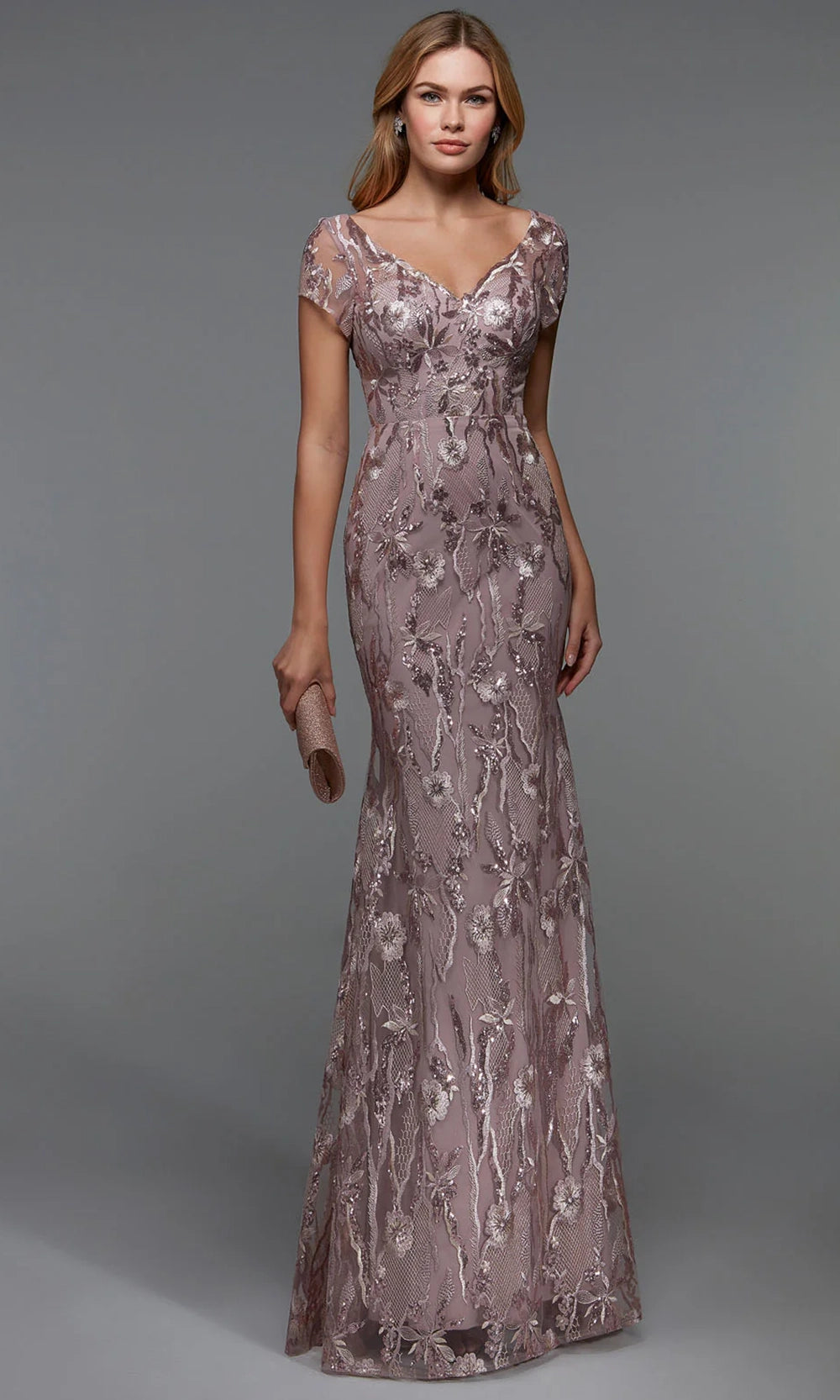 Alyce Paris 27533 - V-Neck Floral Lace Evening Dress - designer formal gown at Silhouette Dresses