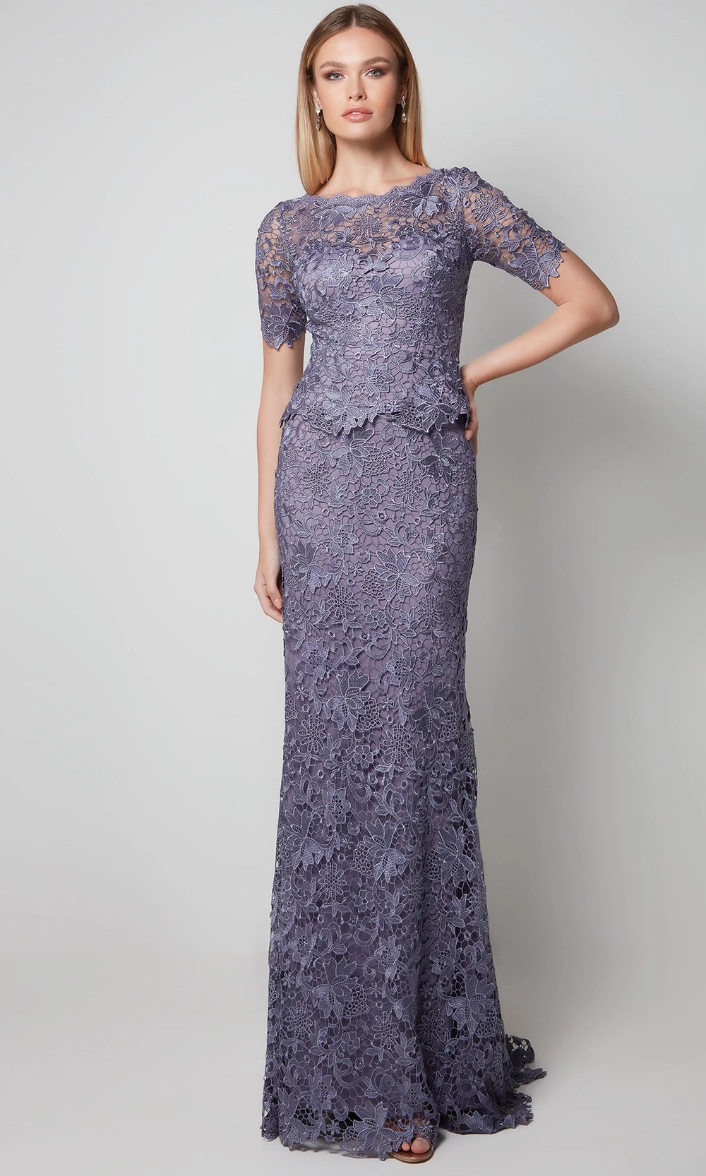 Alyce Paris 27555 - Bateau Neck Floral Lace Evening Dress - designer mother of the bride dress at Silhouette Dresses