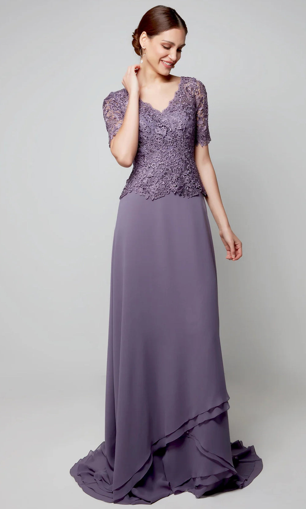Alyce Paris 27556 - Tiered Hem Scalloped V-Neck Dress - designer mother of the bride dress at Silhouette Dresses