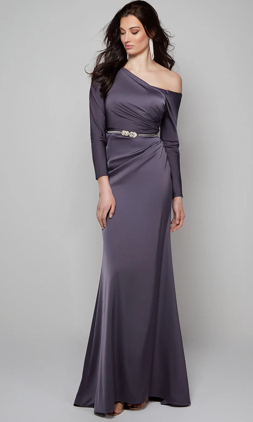 Alyce Paris 27557 - Asymmetrical Long Sleeve Formal Gown - back view