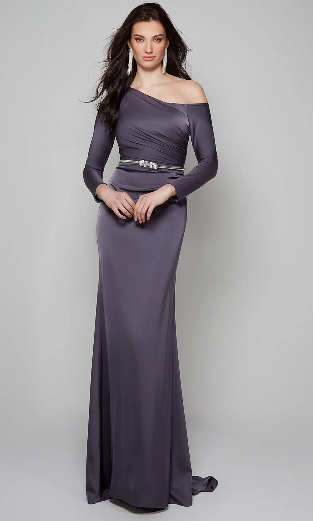 Alyce Paris 27557 - Asymmetrical Long Sleeve Formal Gown - detail view