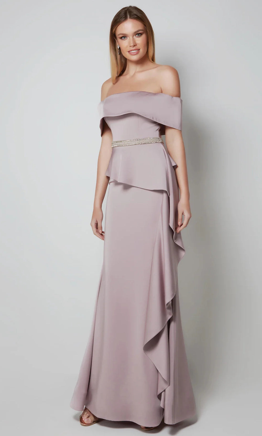 Alyce Paris 27563 - Off Shoulder Crepe Gown with Side Drape - designer mother of the bride dress at Silhouette Dresses
