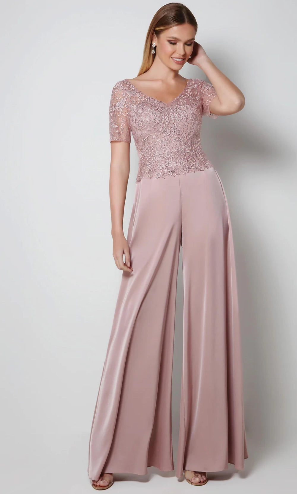 Alyce Paris 27564 - Floral Embroidered Wide V-Neck Jumpsuit - designer formal jumpsuit at Silhouette Dresses