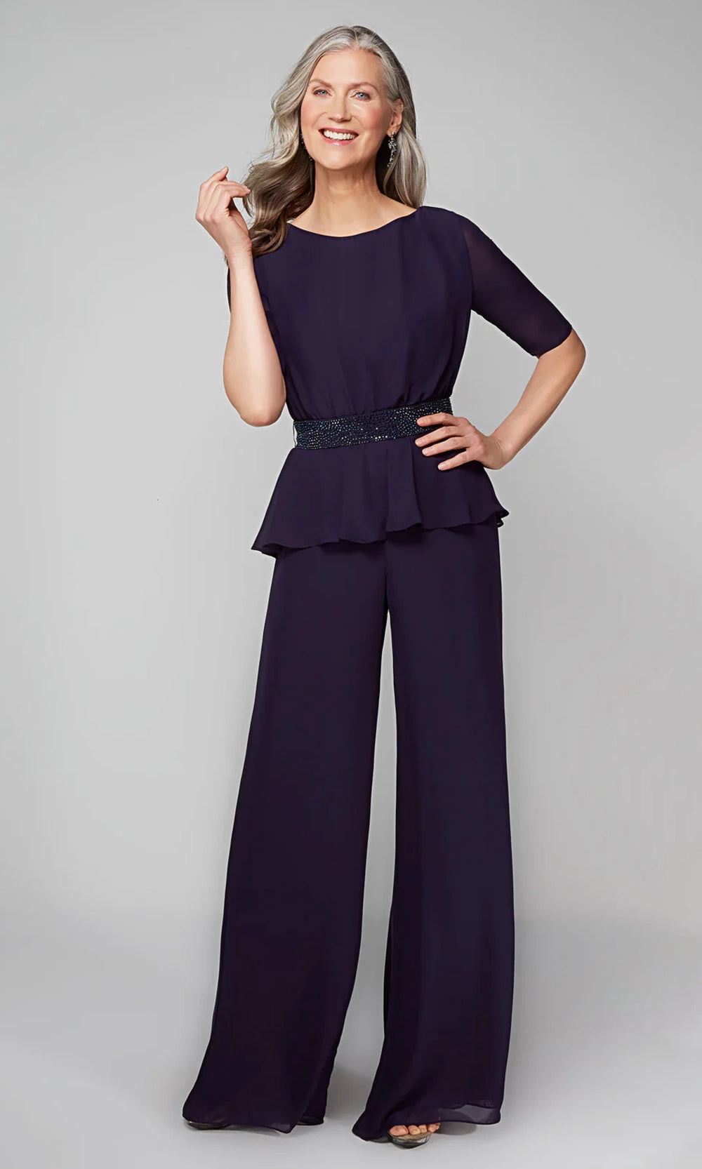 Alyce Paris 27576 - Beaded Waist Peplum Jumpsuit - view 4