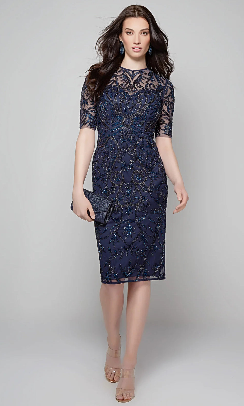 Alyce Paris 27583 - Embroidered Illusion Sheath Dress - designer cocktail dress at Silhouette Dresses