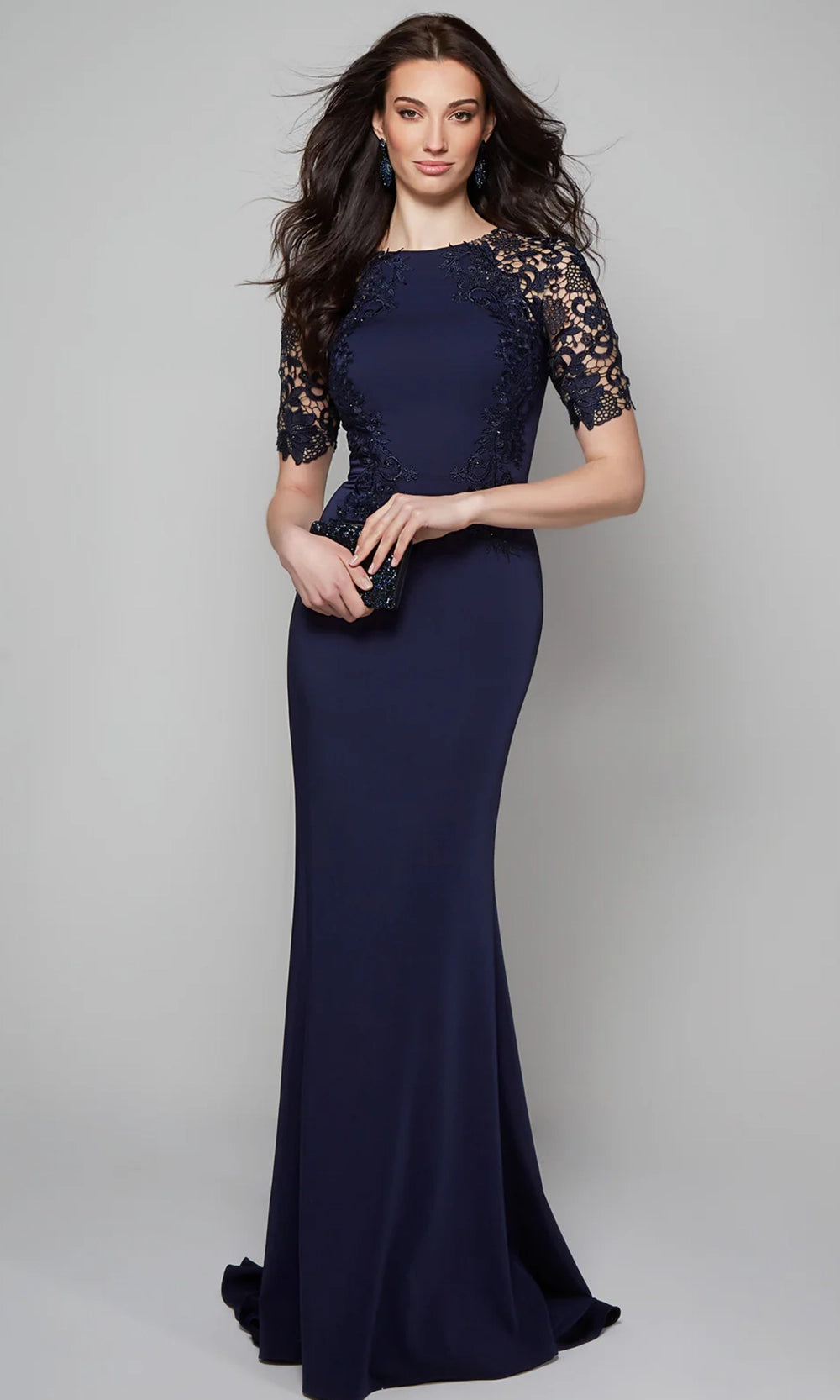 Alyce Paris 27585 - Illusion Lace Sleeve Evening Dress - designer mother of the bride dress at Silhouette Dresses