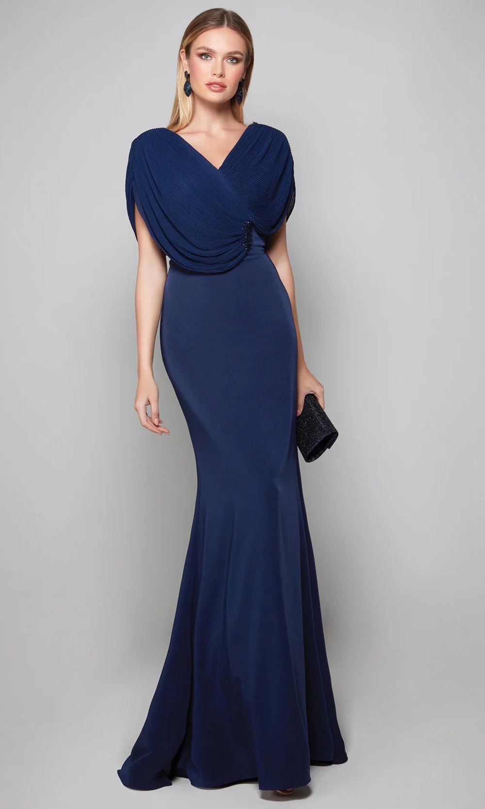 Alyce Paris 27591 - Draped Top V-Neck Crepe Dress - designer mother of the bride dress at Silhouette Dresses