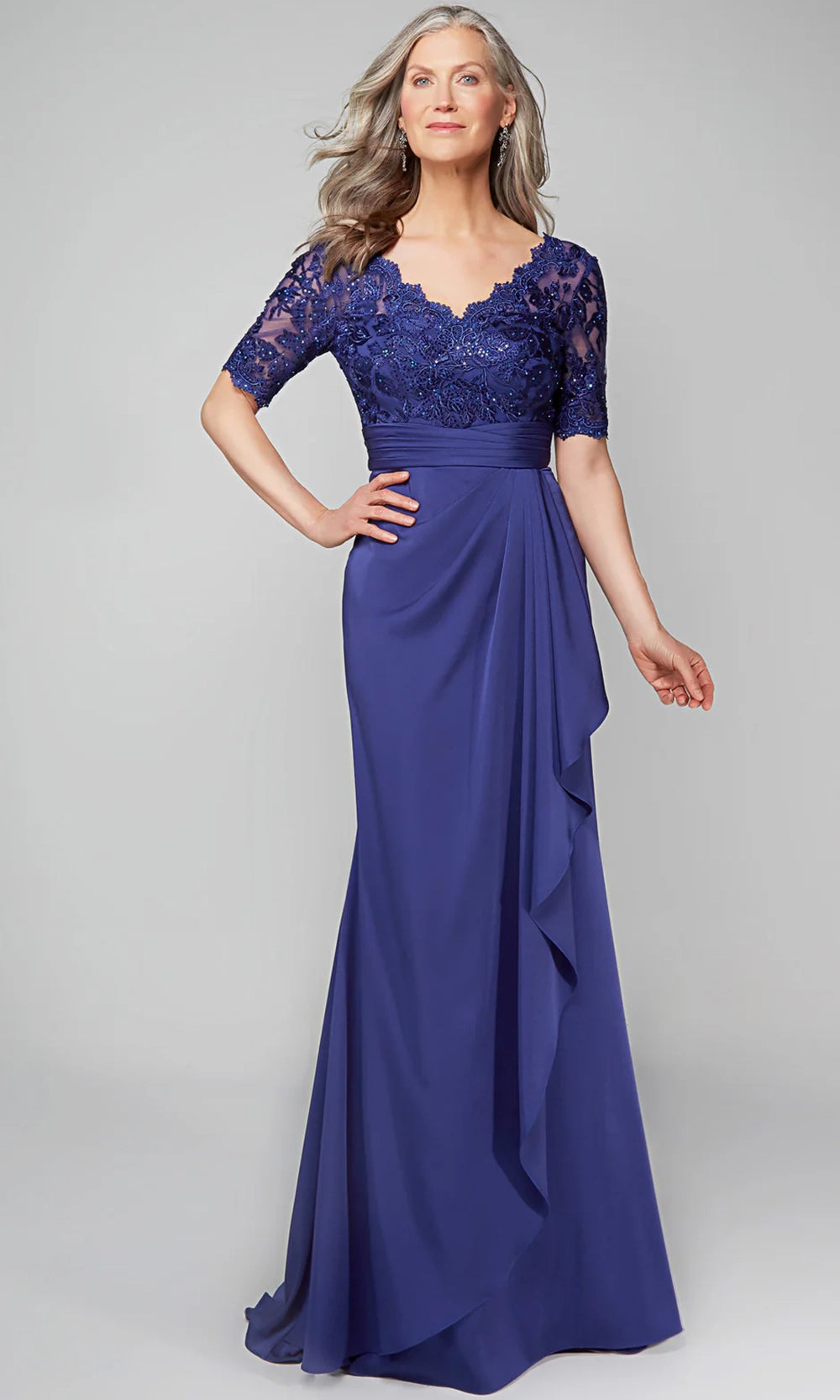 Alyce Paris 27595 - Scalloped V-Neck Pleated Waist Formal Dress - designer mother of the bride dress at Silhouette Dresses