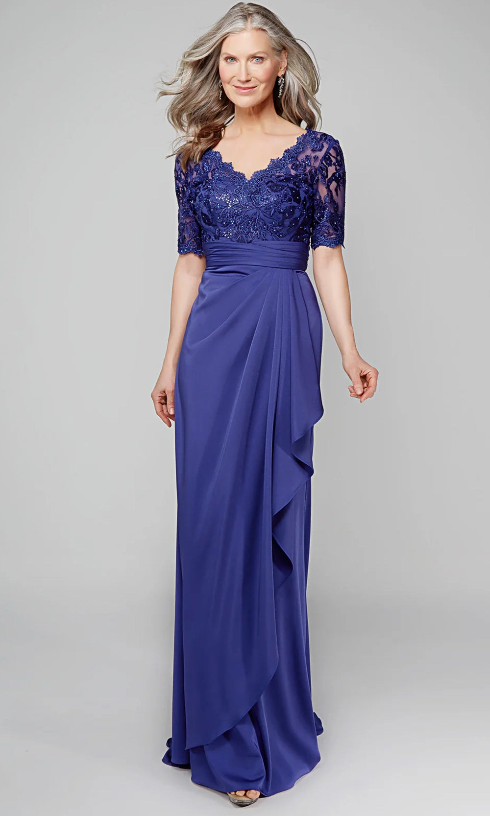 Alyce Paris 27595 - Scalloped V-Neck Pleated Waist Formal Dress - back view