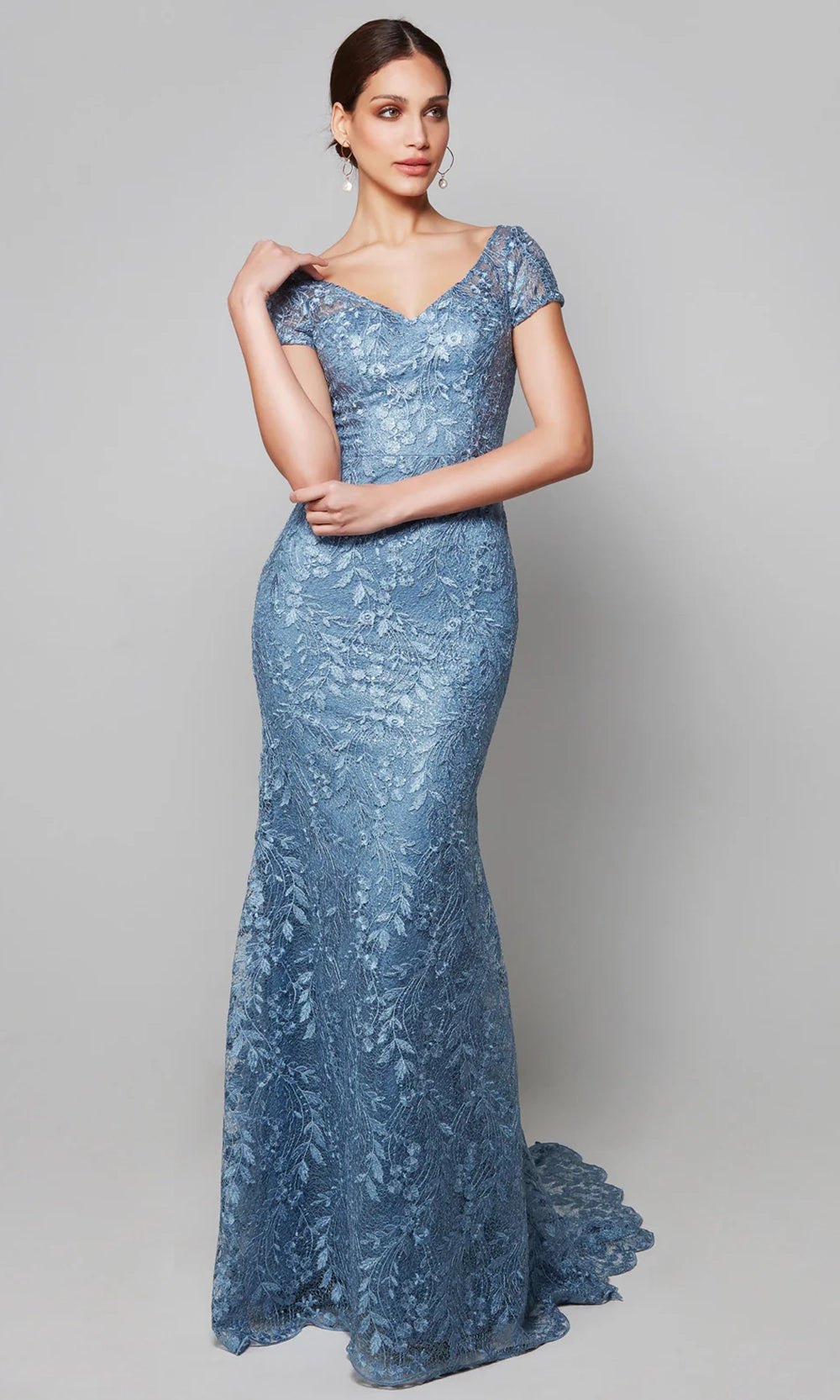 Alyce Paris 27602 - Lace Appliqued Sheath Dress with Scalloped Hem - designer mother of the bride dress at Silhouette Dresses