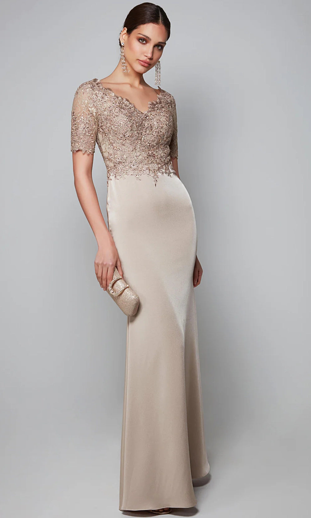 Alyce Paris 27615 - Beaded Lace Short Sleeve Crepe Dress - back view