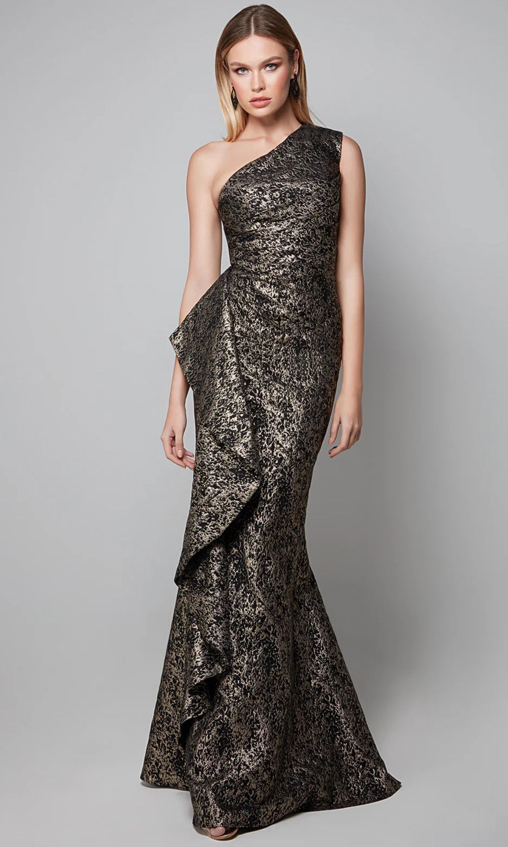 Alyce Paris 27620 - Metallic Jacquard One Shoulder Formal Dress - designer mother of the bride dress at Silhouette Dresses