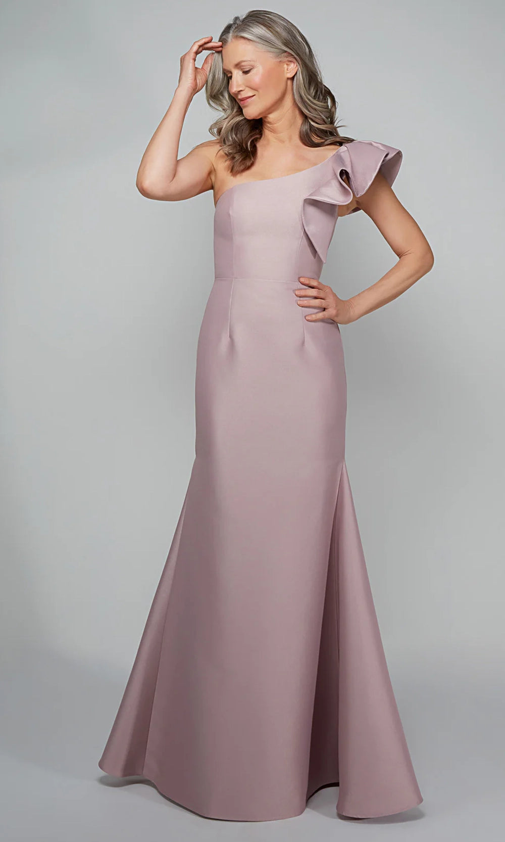 Alyce Paris 27641 - Asymmetric Mikado Gown with Shoulder Ruffle - designer mother of the bride dress at Silhouette Dresses