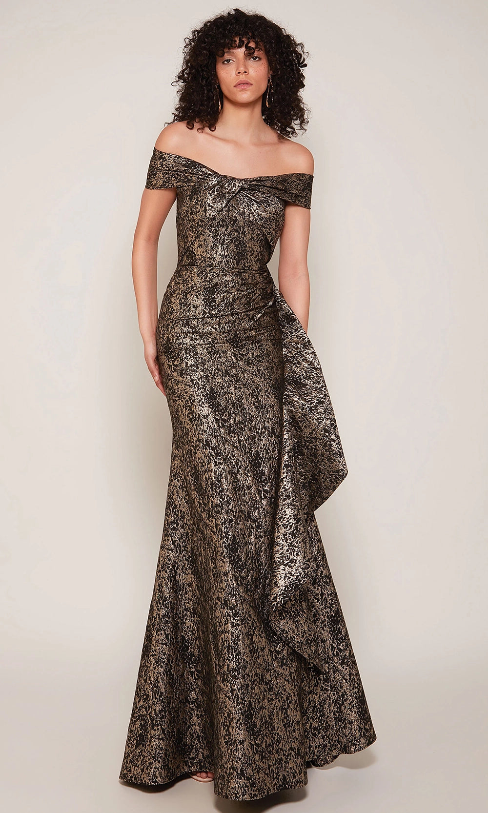 Alyce Paris 27667 - Off Shoulder Side Ruffle Jacquard Dress - designer formal gown at Silhouette Dresses