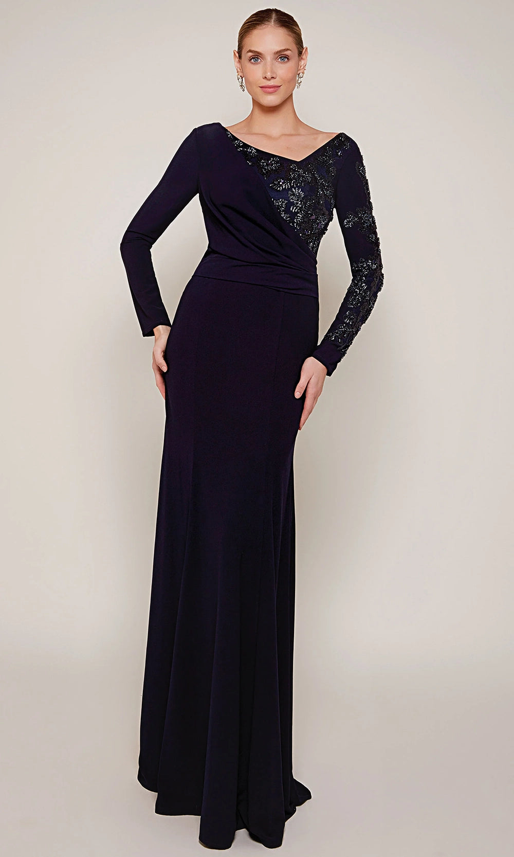 Alyce Paris 27675 - Asymmetric Neck Long Sleeve Formal Dress - designer mother of the bride dress at Silhouette Dresses