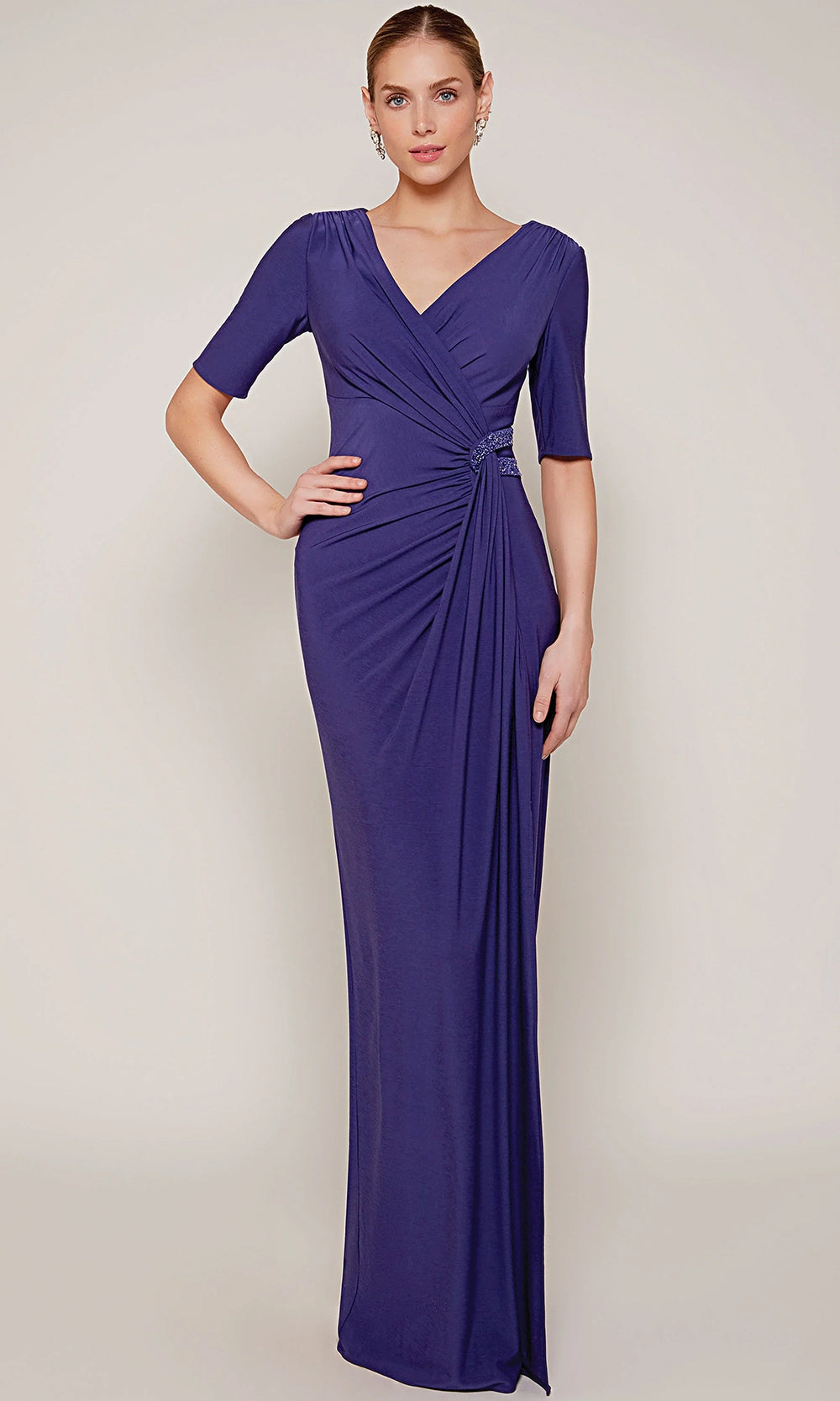 Alyce Paris 27682 - Jersey Sheath Dress with Ruched Detail - designer mother of the bride dress at Silhouette Dresses