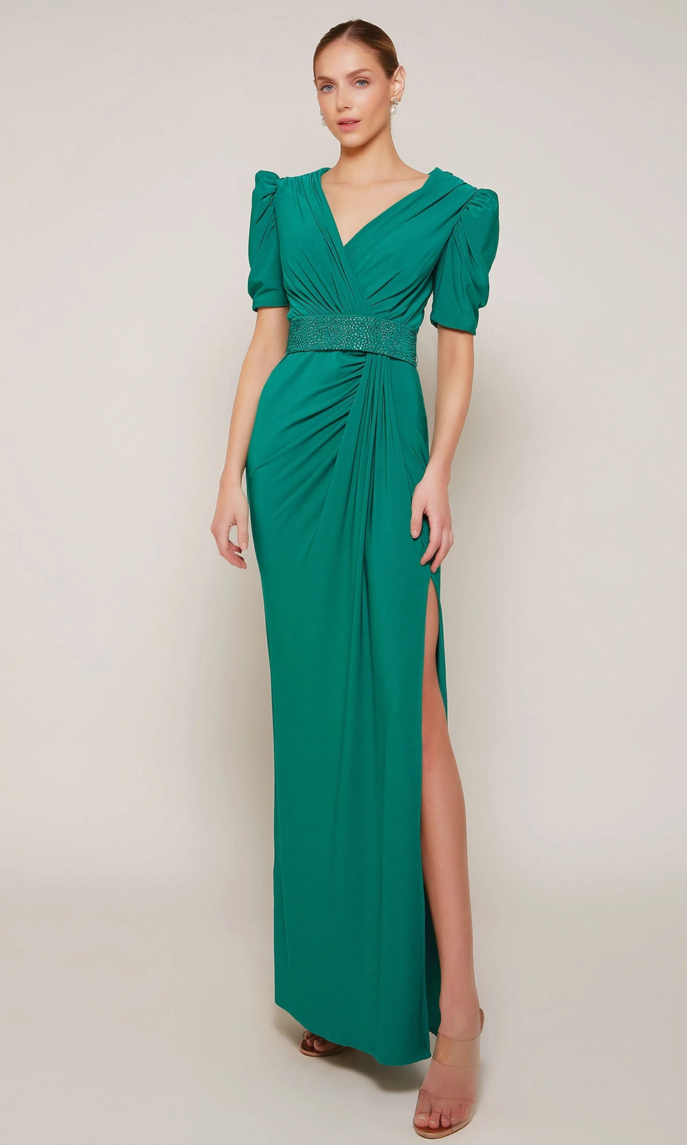 Alyce Paris 27690 - Beaded Waist Ruched V-Neck Dress - back view