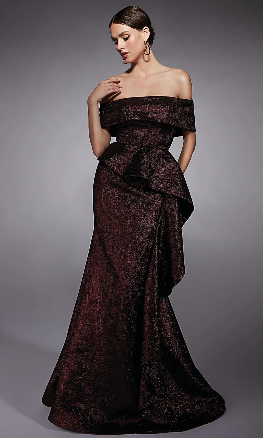 Alyce Paris 27707 - Off Shoulder Peplum Jacquard Gown - designer formal gown at Silhouette Dresses