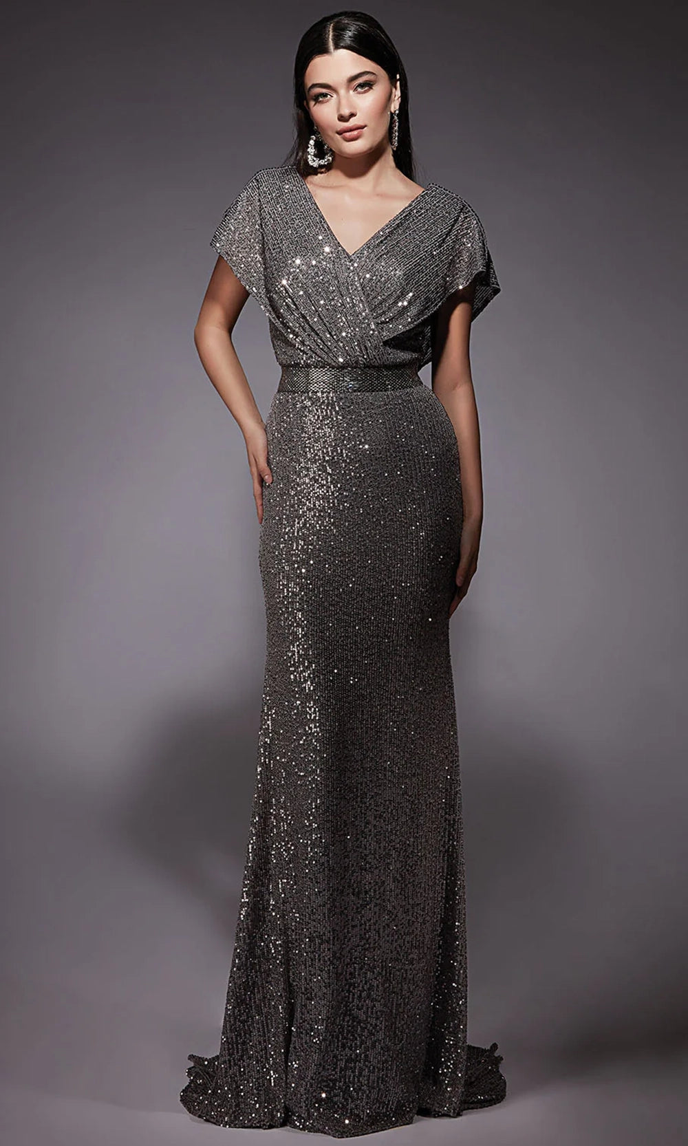 Alyce Paris 27708 - Short Sleeve Sequin Sheath Gown - back view