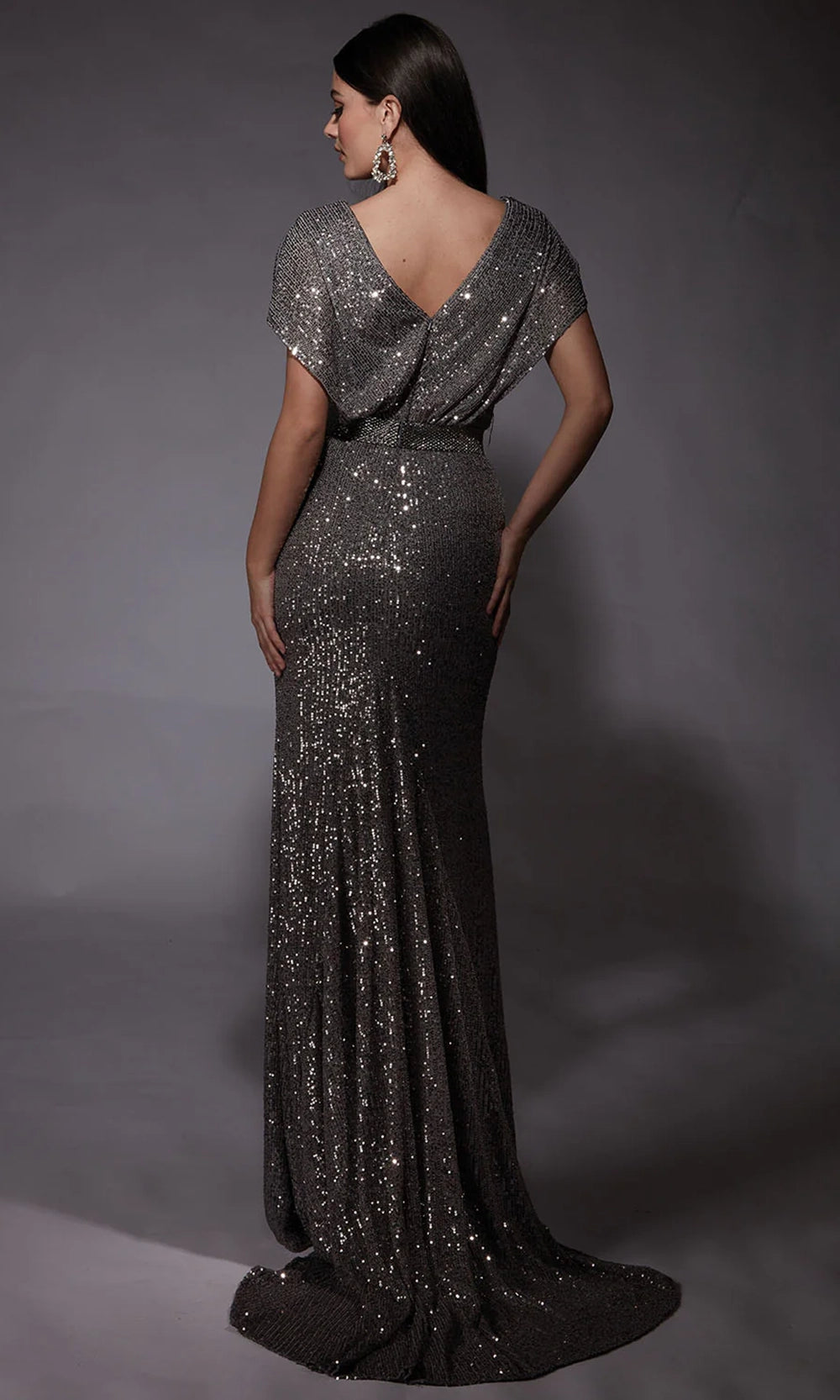Alyce Paris 27708 - Short Sleeve Sequin Sheath Gown - detail view