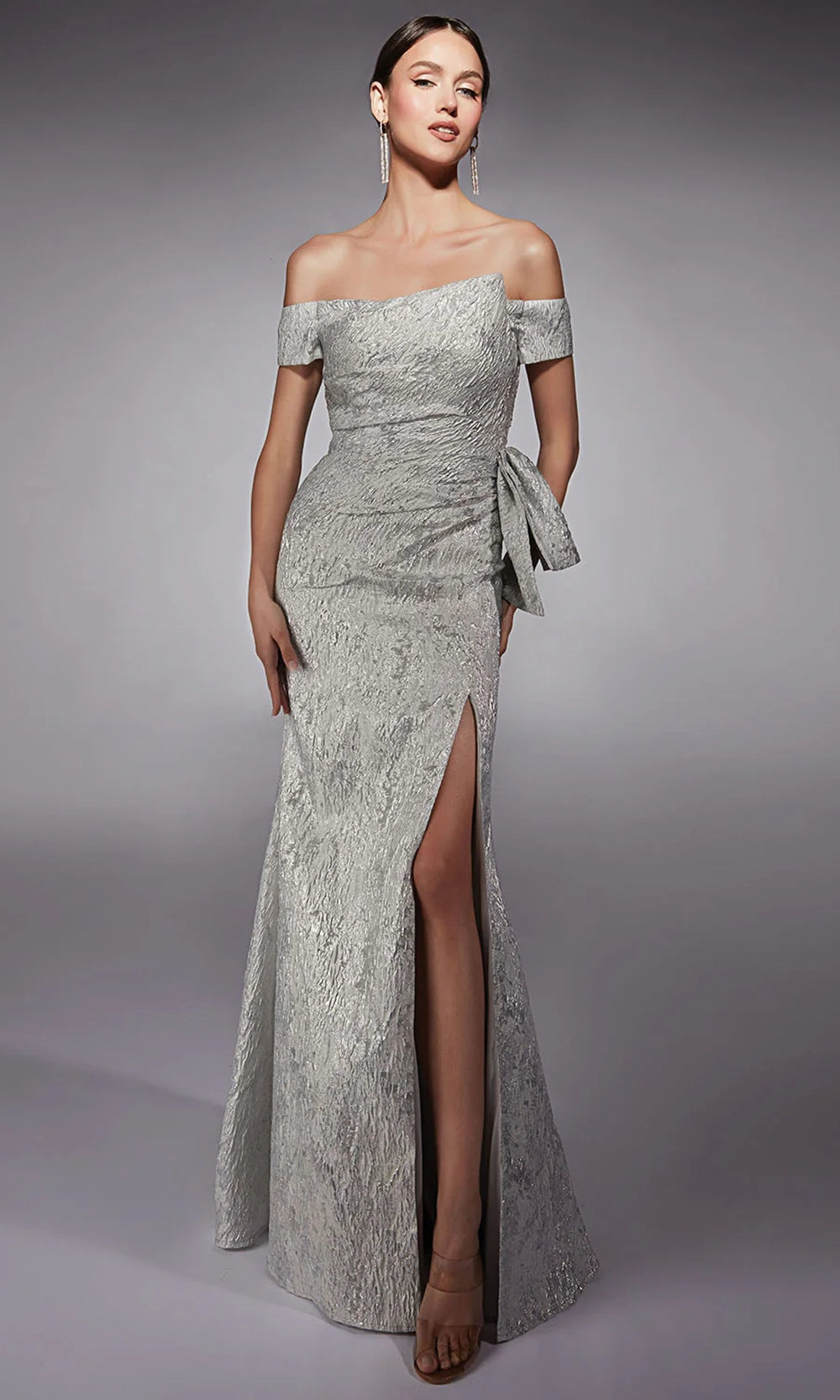 Alyce Paris 27717 - Textured Off Shoulder Asymmetric Dress - designer mother of the bride dress at Silhouette Dresses