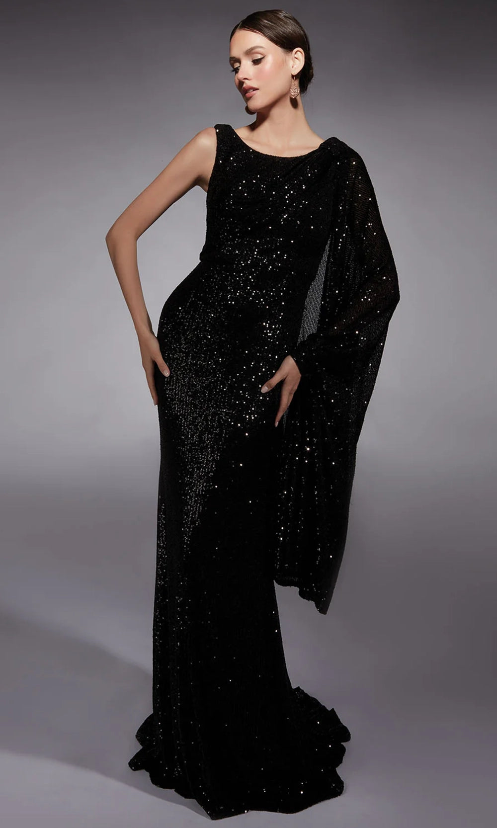 Alyce Paris 27718 - Sequin Ornate One Shoulder Cape Dress - designer mother of the bride dress at Silhouette Dresses
