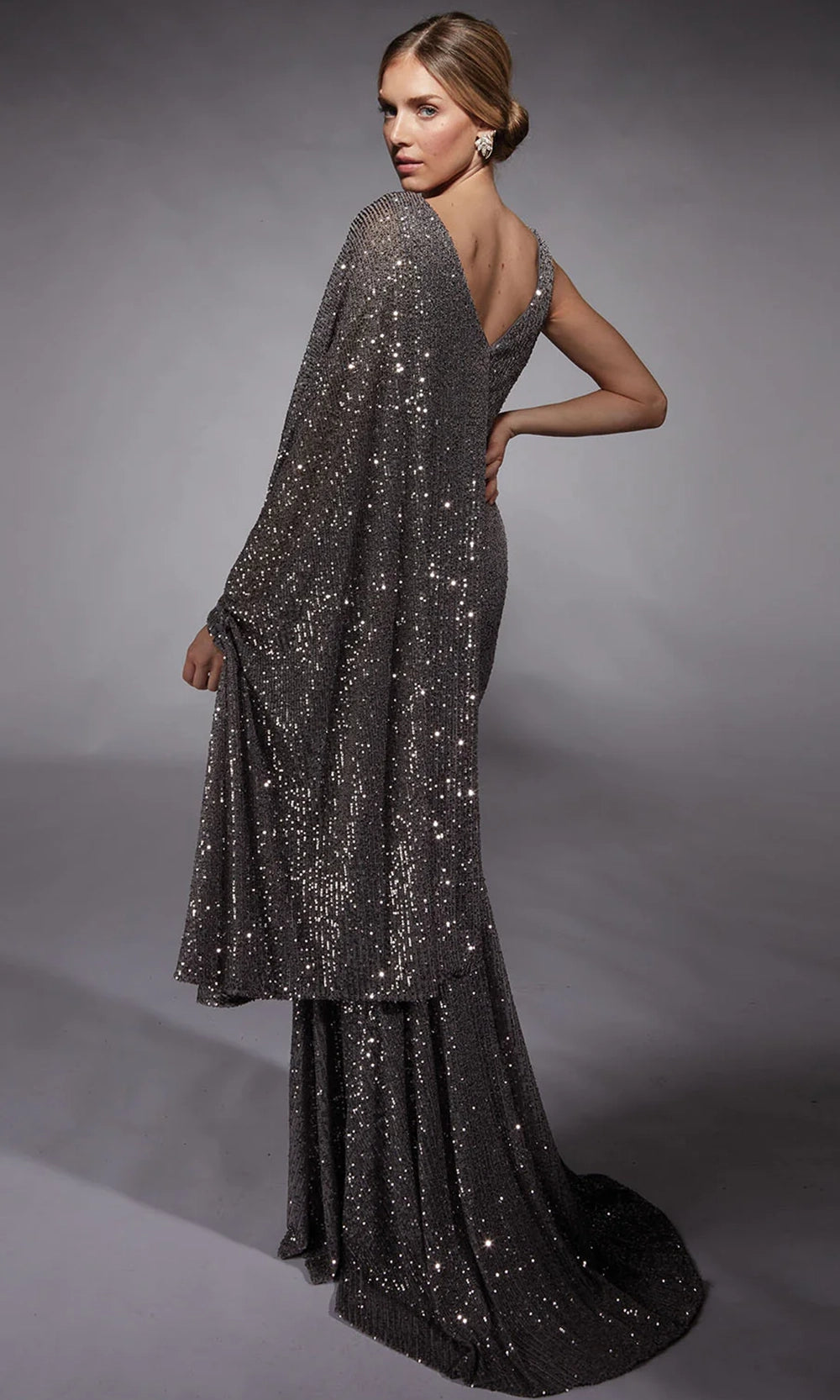 Alyce Paris 27718 - Sequin Ornate One Shoulder Cape Dress - back view
