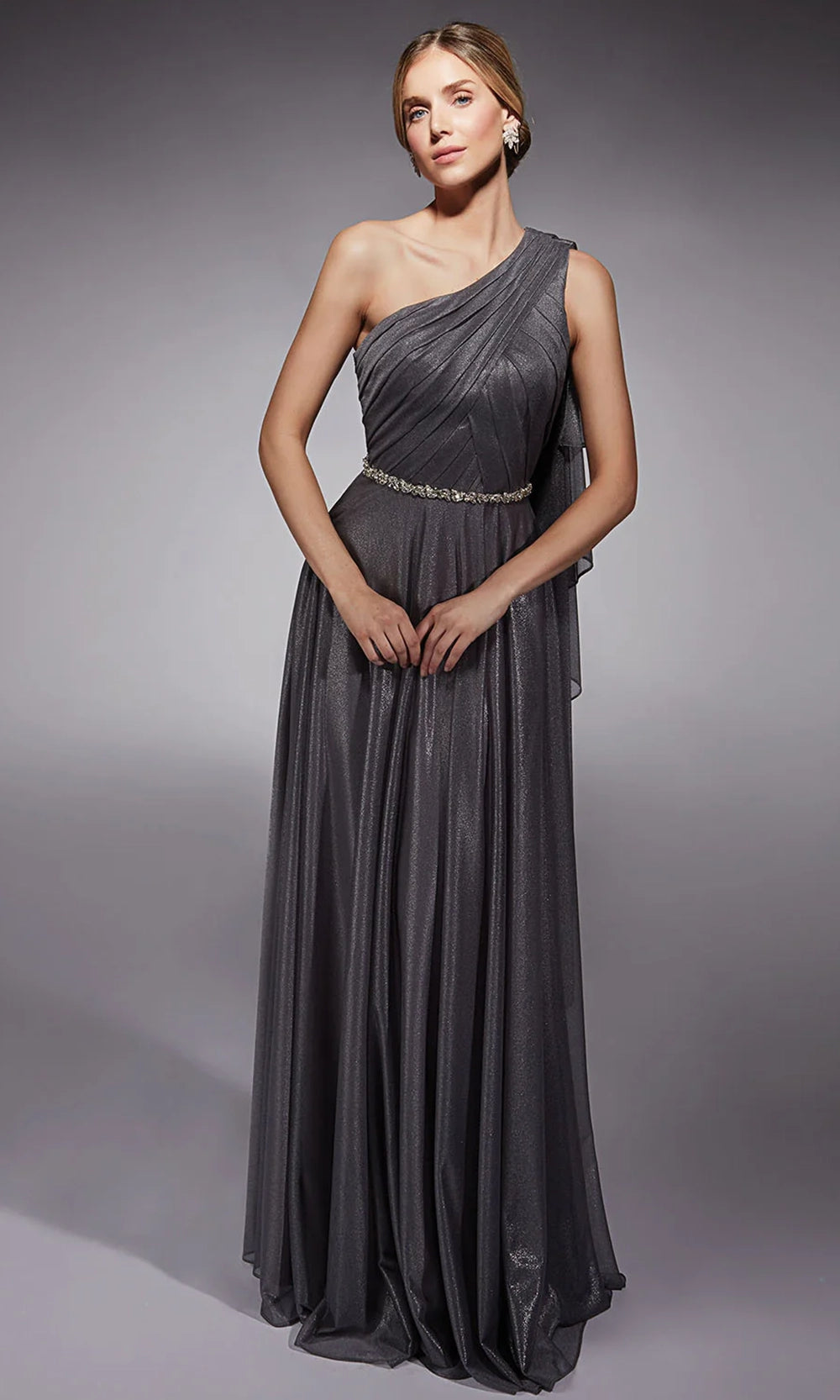 Alyce Paris 27719 - Metallic Chiffon One Shoulder Gown - designer prom dress at Silhouette Dresses