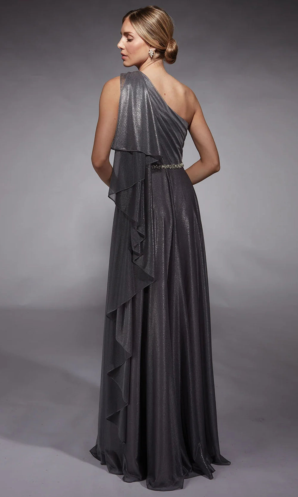 Alyce Paris 27719 - Metallic Chiffon One Shoulder Gown - detail view