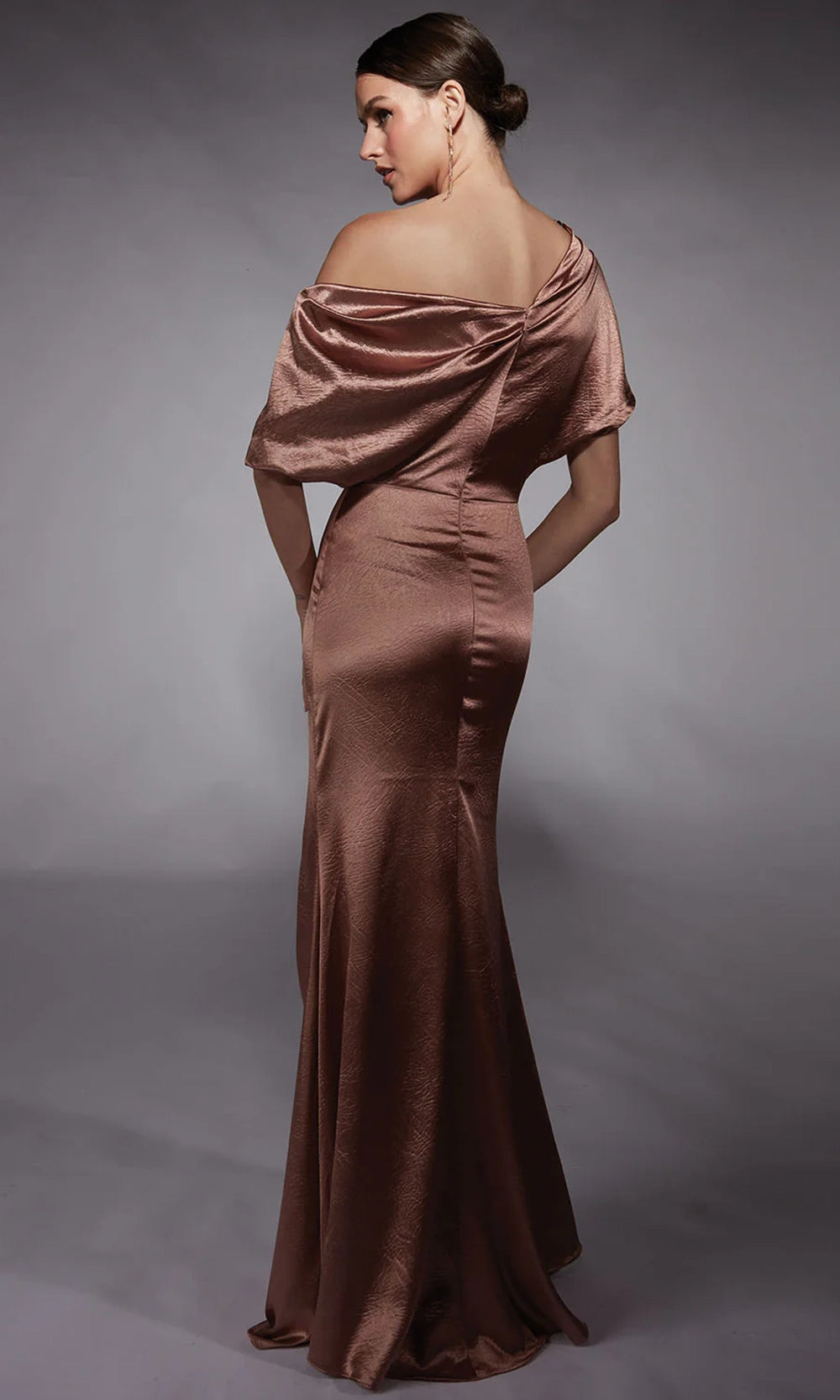 Alyce Paris 27721 - Asymmetric Neck Draped Charmeuse Dress - back view