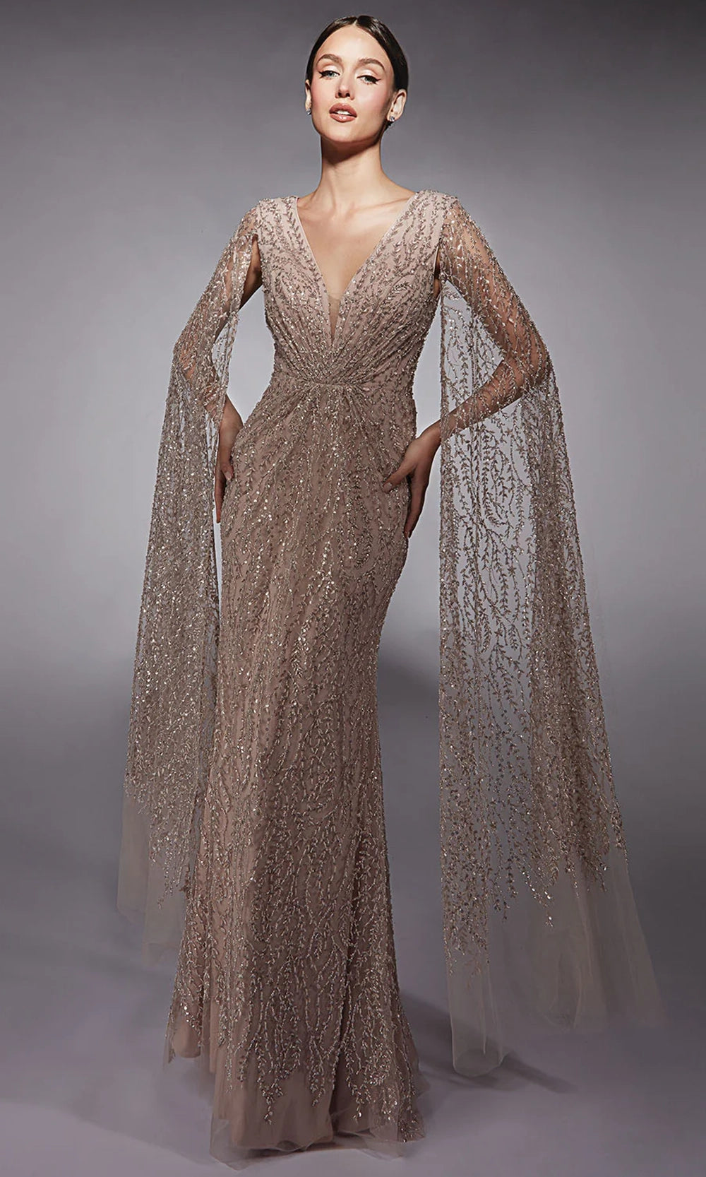Alyce Paris 27725 - Sequined Detachable Cape Sleeve Dress - view 5