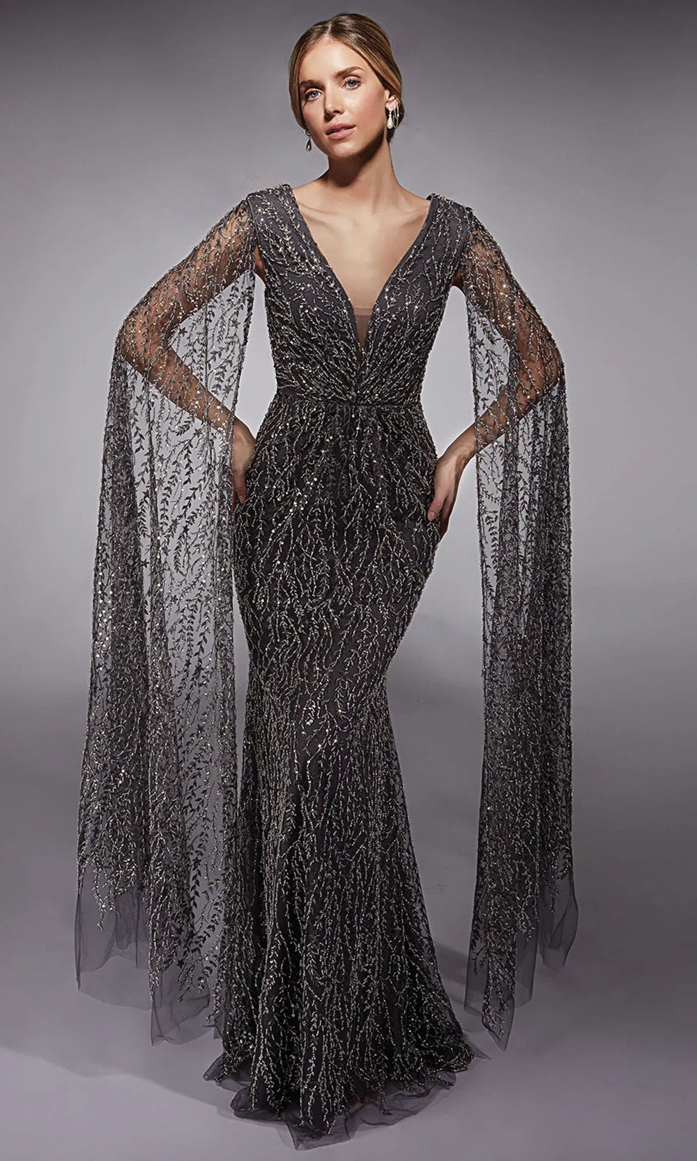 Alyce Paris 27725 - Sequined Detachable Cape Sleeve Dress - designer mother of the bride dress at Silhouette Dresses
