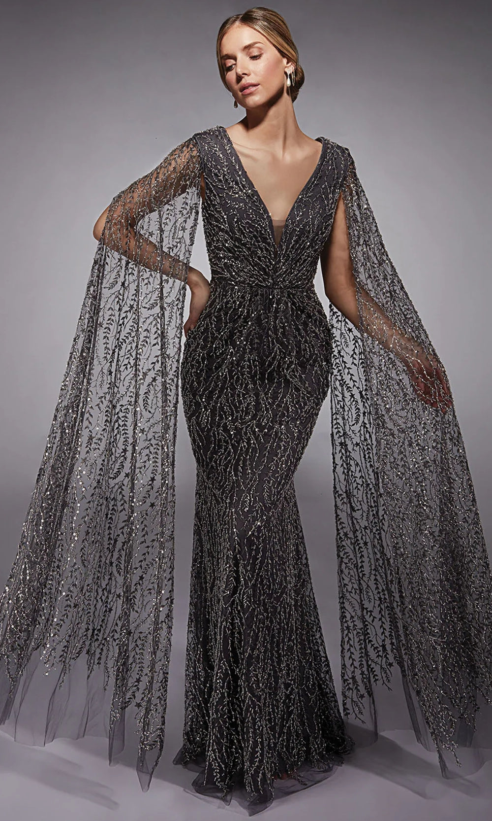 Alyce Paris 27725 - Sequined Detachable Cape Sleeve Dress - view 4