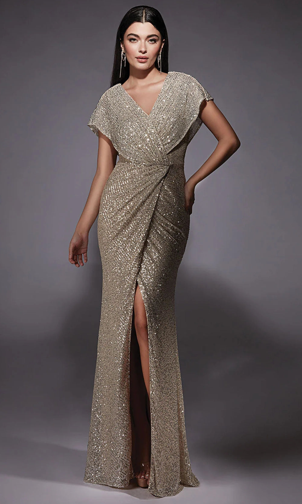 Alyce Paris 27729 - Glittering V-Neck Dress with Slit - back view