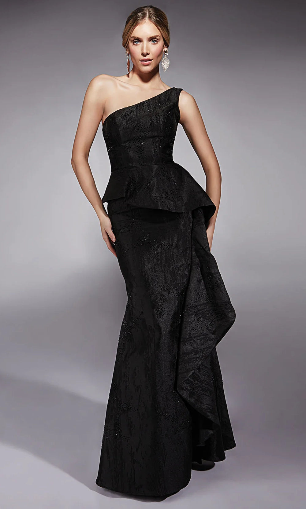 Alyce Paris 27732 - Beaded Jacquard Asymmetric Peplum Dress - designer mother of the bride dress at Silhouette Dresses