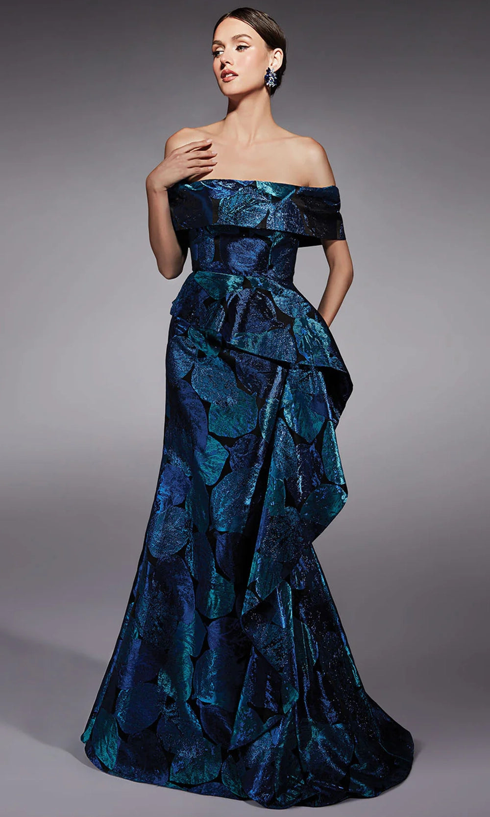 Alyce Paris 27736 - Jacquard Asymmetric Peplum Evening Dress - designer mother of the bride dress at Silhouette Dresses