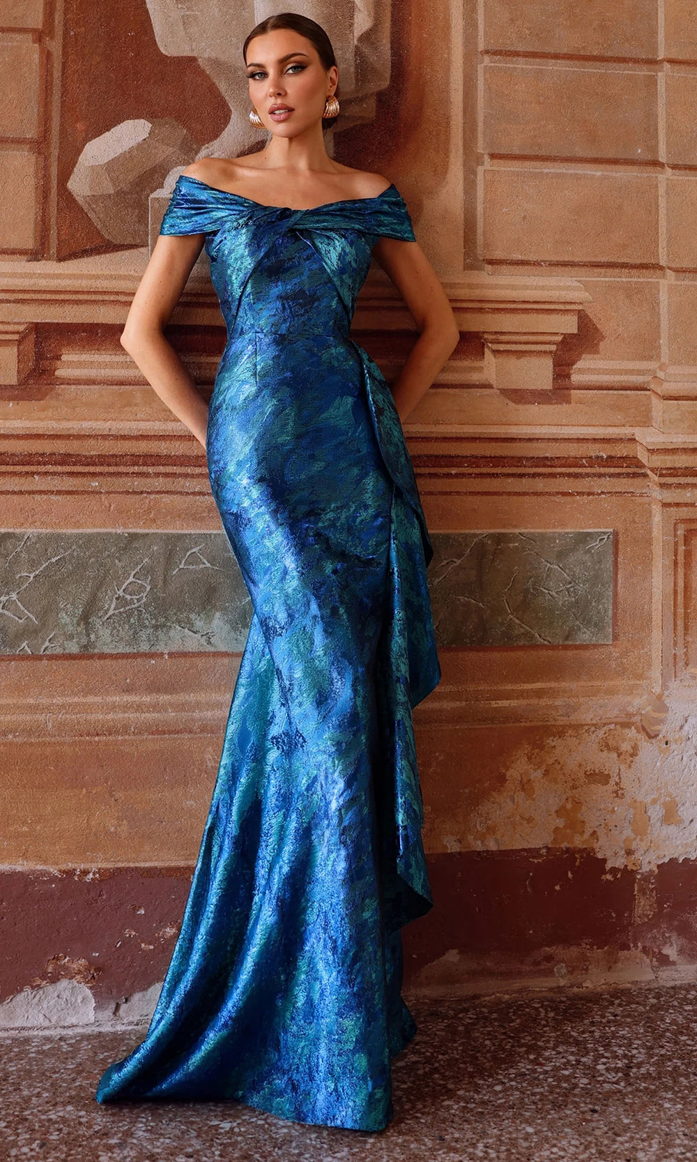 Alyce Paris 27737 - Draped Jacquard Off Shoulder Dress - back view